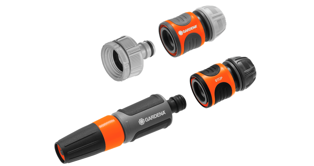 Gardena Basic Set Hose Connector with Nozzle Tap Adapter Water Stop 1/2" 5/8"