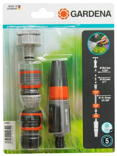 Gardena Basic Set Hose Connector with Nozzle Tap Adapter Water Stop 1/2" 5/8"