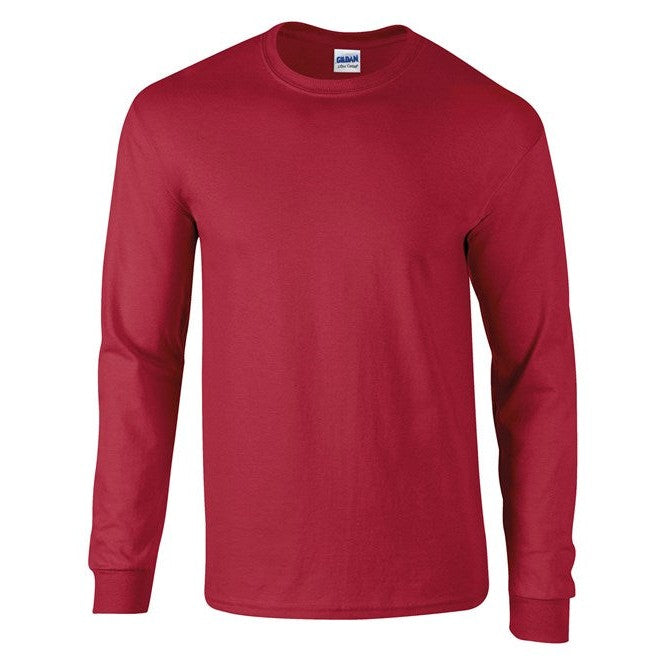 Gildan Ultra Cotton Long Sleeve T-Shirt Cardinal Red 100% Cotton Classic Fit