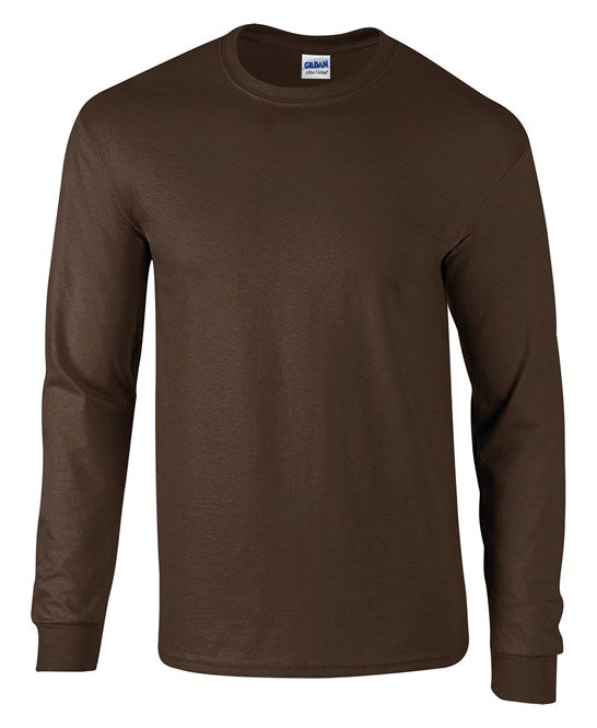 Gildan Ultra Cotton Long Sleeve T-Shirt Dark Chocolate 100% Cotton Classic Fit