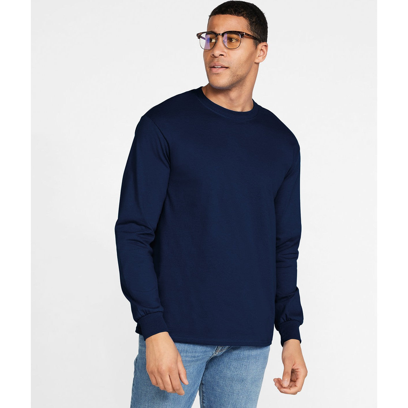 Gildan Ultra Cotton Long Sleeve T-Shirt Navy 100% Cotton Classic Fit S-5XL