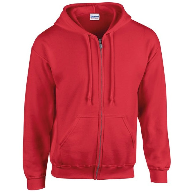 Gildan Heavy Blend Full Zip Hooded Sweatshirt Red Pouch Pockets Unlined Hood