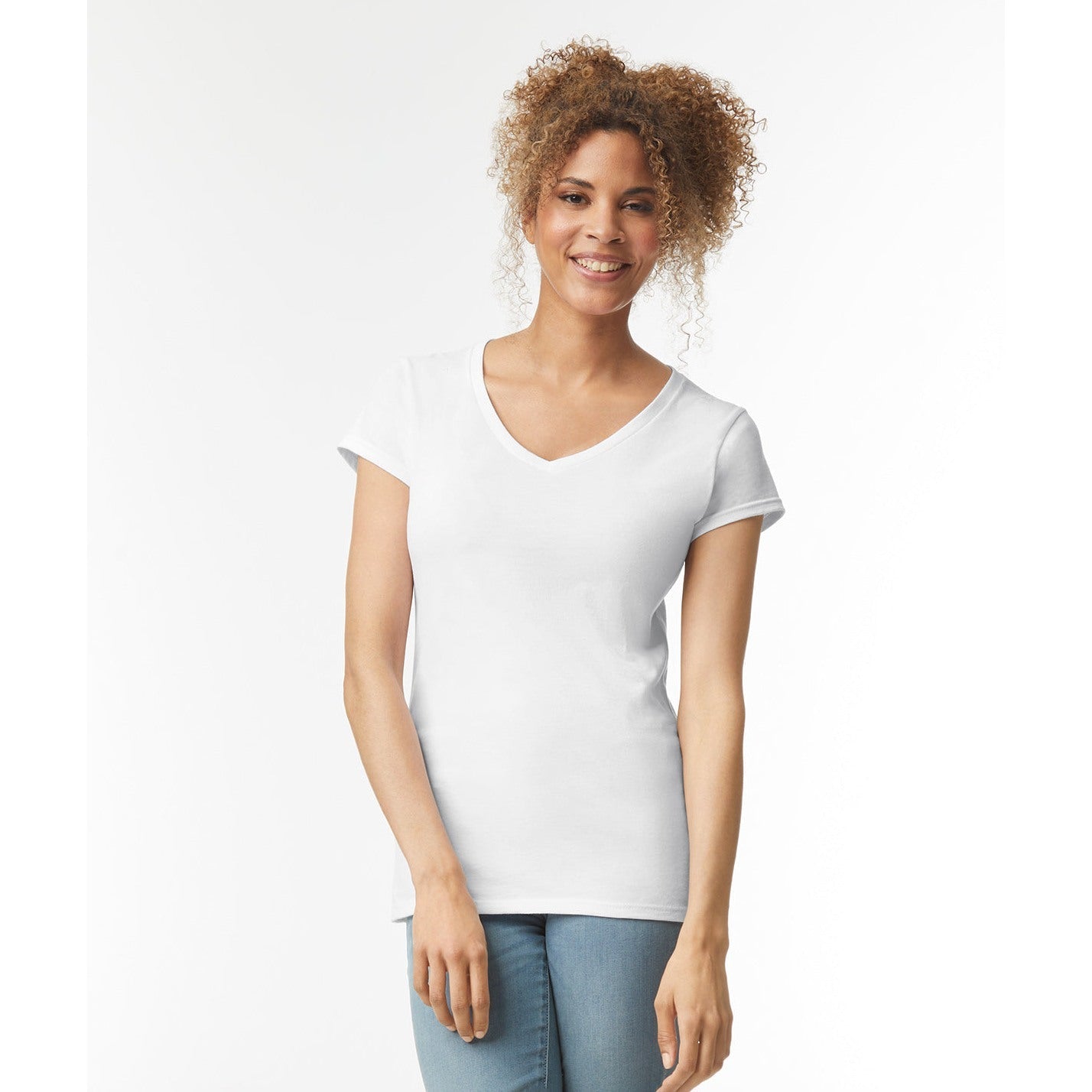 Gildan Softstyle Women's V-Neck T-Shirt Fitted Cotton Tee Various Sizes