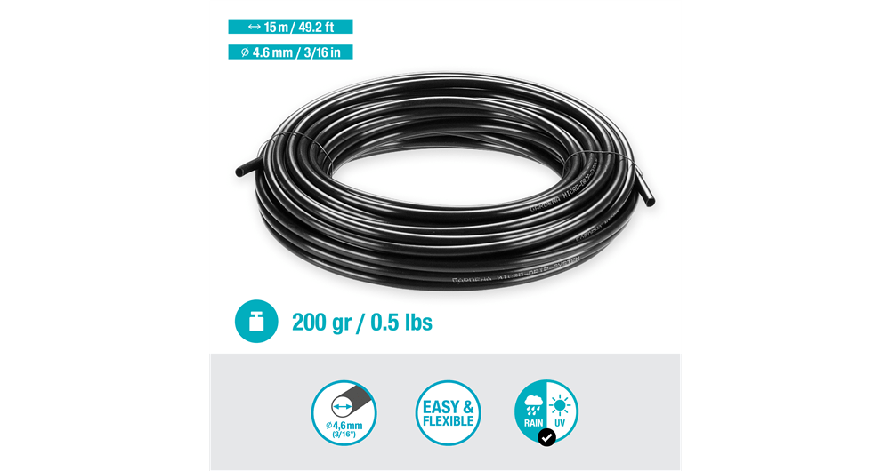 Gardena 4.6mm Supply Pipe 15m for Drip Heads and Spray Nozzles
