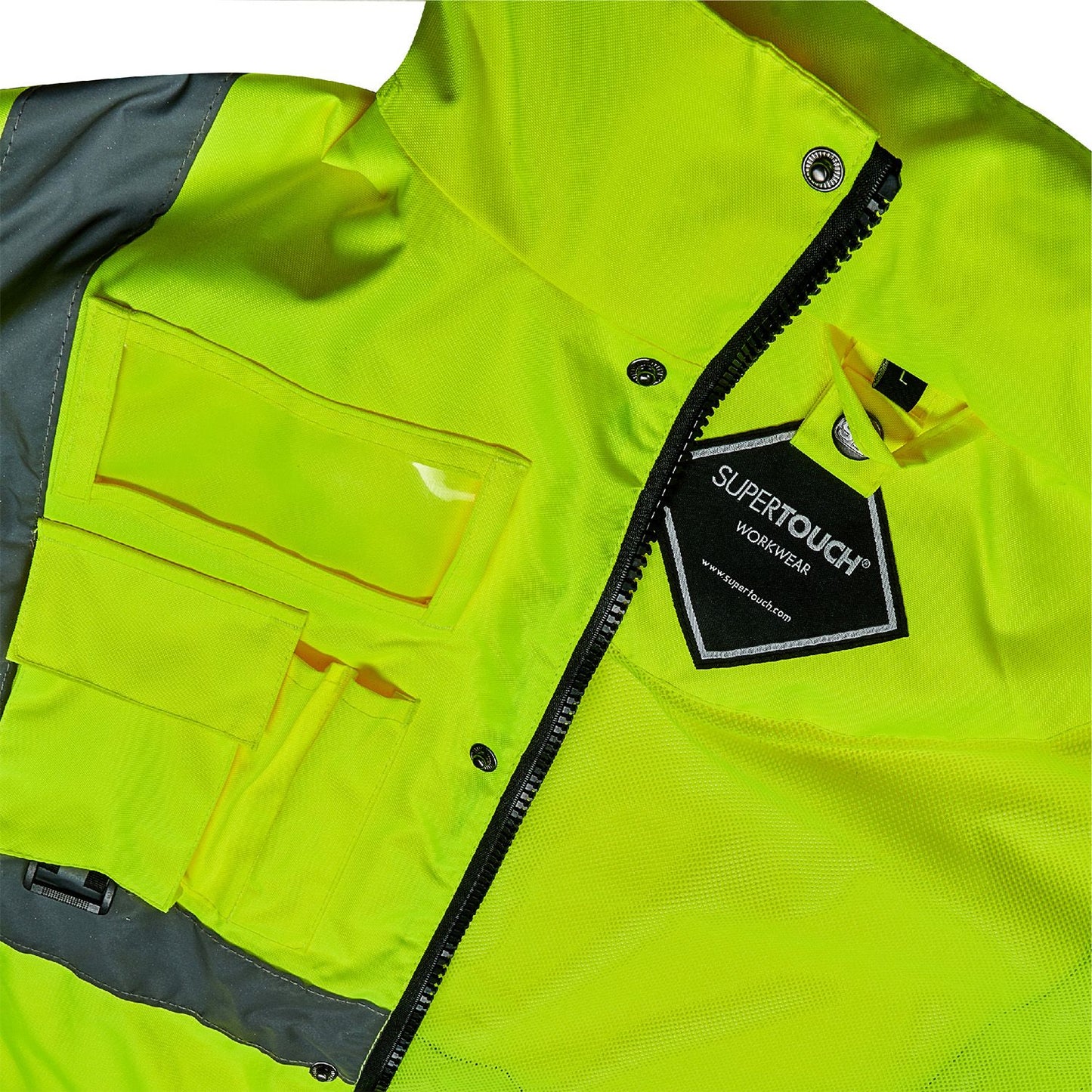 Supertouch Hi Vis Yellow Breathable Waterproof Jacket with Interactive Zip
