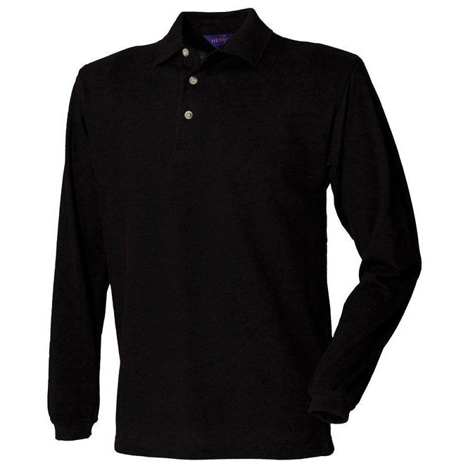 Henbury Long Sleeve Cotton Polo Shirt 100% Cotton Classic Fit Corporate Wear