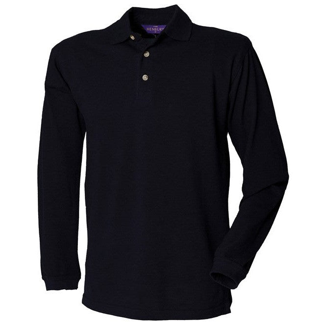 Henbury Long Sleeve Cotton Polo Shirt 100% Cotton Classic Fit Corporate Wear