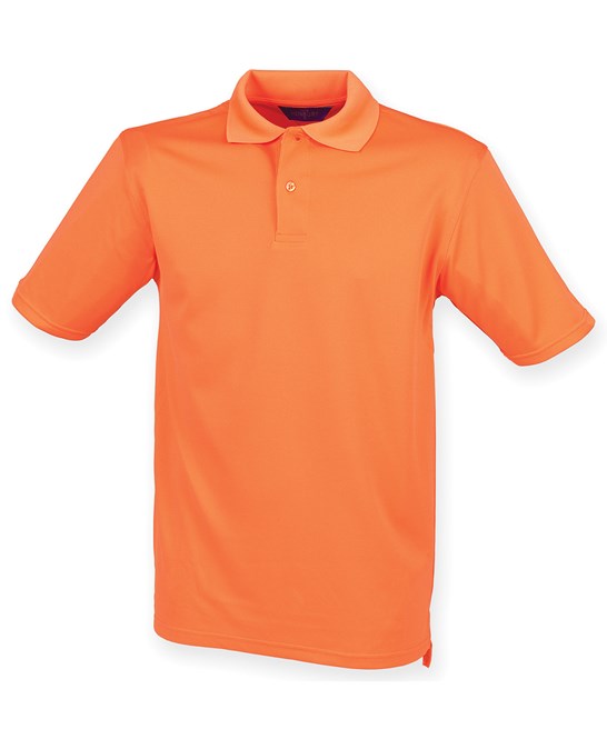 Henbury Coolplus Polo Shirt Bright Orange Wicking Performance Micro PiquÃ©