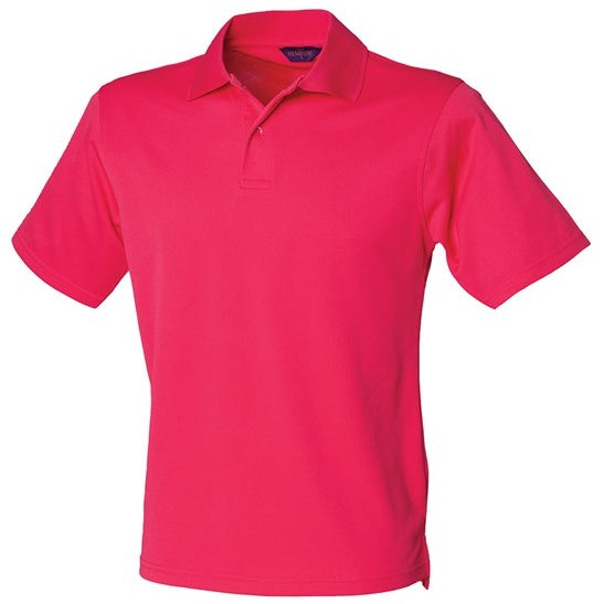Henbury Coolplus Polo Shirt Bright Pink Wicking Performance Micro PiquÃ©