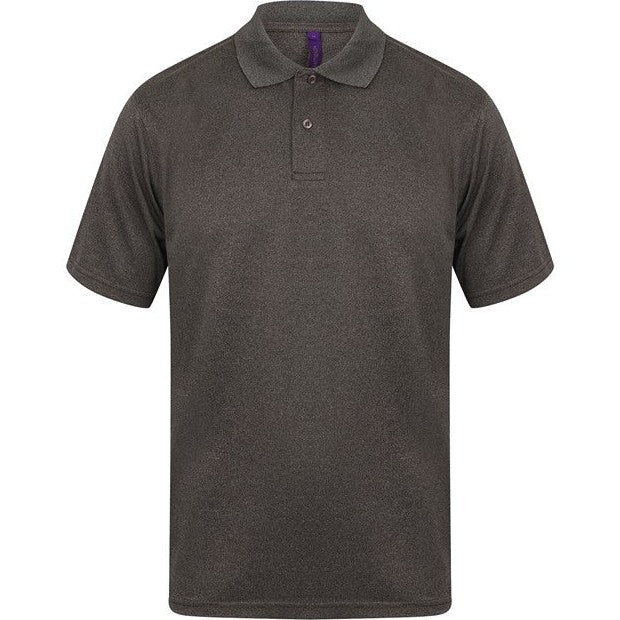 Henbury Coolplus Polo Shirt Heather Charcoal Wicking Performance Men's S-5XL