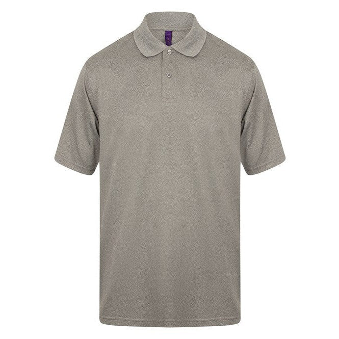Henbury Coolplus Polo Shirt Heather Grey Wicking Performance Micro PiquÃ©