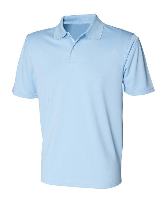 Henbury Coolplus Polo Shirt Light Blue Wicking Performance Micro PiquÃ©