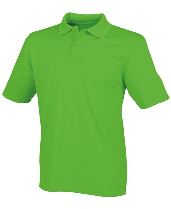 Henbury Coolplus Polo Shirt Lime Green Wicking Performance Micro PiquÃ©