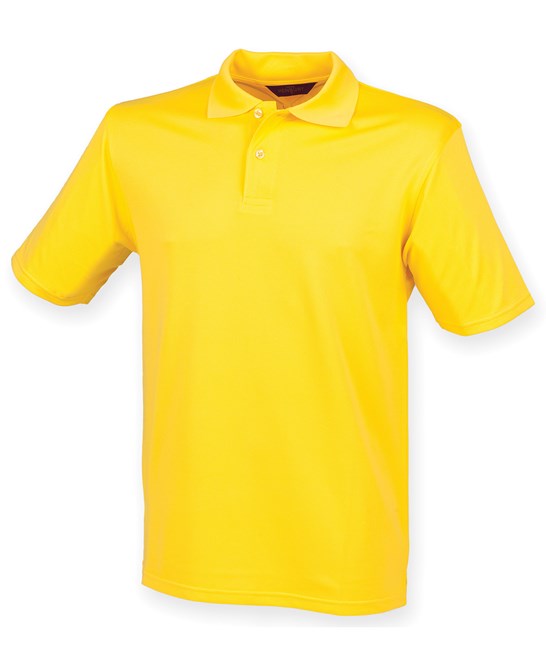 Henbury Coolplus Polo Shirt Yellow Wicking Performance Micro PiquÃ© Men's Size