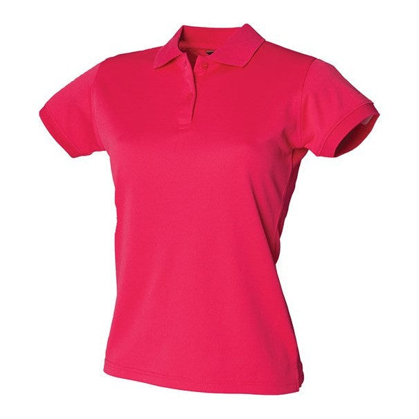 Henbury Women's Coolplus Polo Shirt Bright Pink Fitted Wicking Performance Top