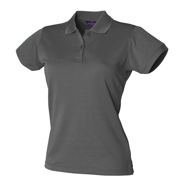 Henbury Women's Coolplus Polo Shirt Charcoal Grey Fitted Wicking Performance