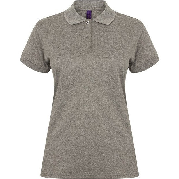 Henbury Women's Coolplus Polo Shirt Heather Grey Fitted Wicking Performance