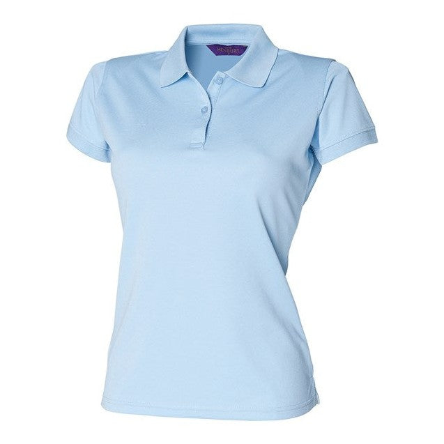 Henbury Women's Coolplus Polo Shirt Light Blue Fitted Wicking Performance Top