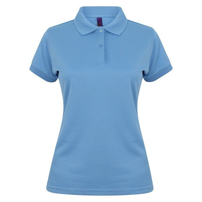 Henbury Women's Coolplus Polo Shirt Mid Blue Fitted Wicking Performance Top