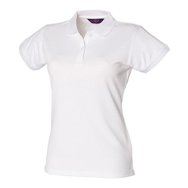 Henbury Women's Coolplus Polo Shirt White Fitted Wicking Performance Top