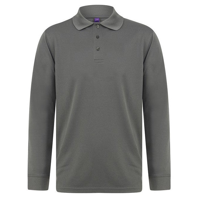Henbury Long Sleeve Coolplus Polo Shirt Unisex Wicking Micro 100% Polyester