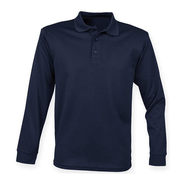 Henbury Long Sleeve Coolplus Polo Shirt Unisex Wicking Micro 100% Polyester