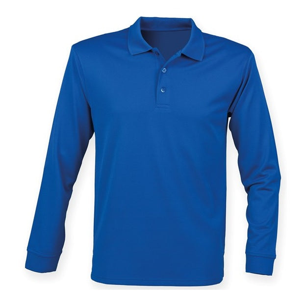 Henbury Long Sleeve Coolplus Polo Shirt Unisex Wicking Micro 100% Polyester
