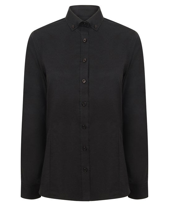 Henbury Women's Long Sleeve Oxford Shirt Fitted Wrinkle-Resistant Cotton Blend