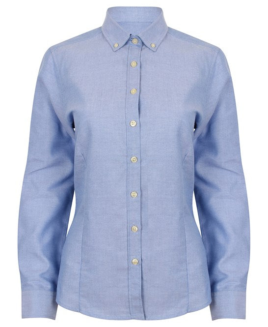 Henbury Women's Long Sleeve Oxford Shirt Fitted Wrinkle-Resistant Cotton Blend