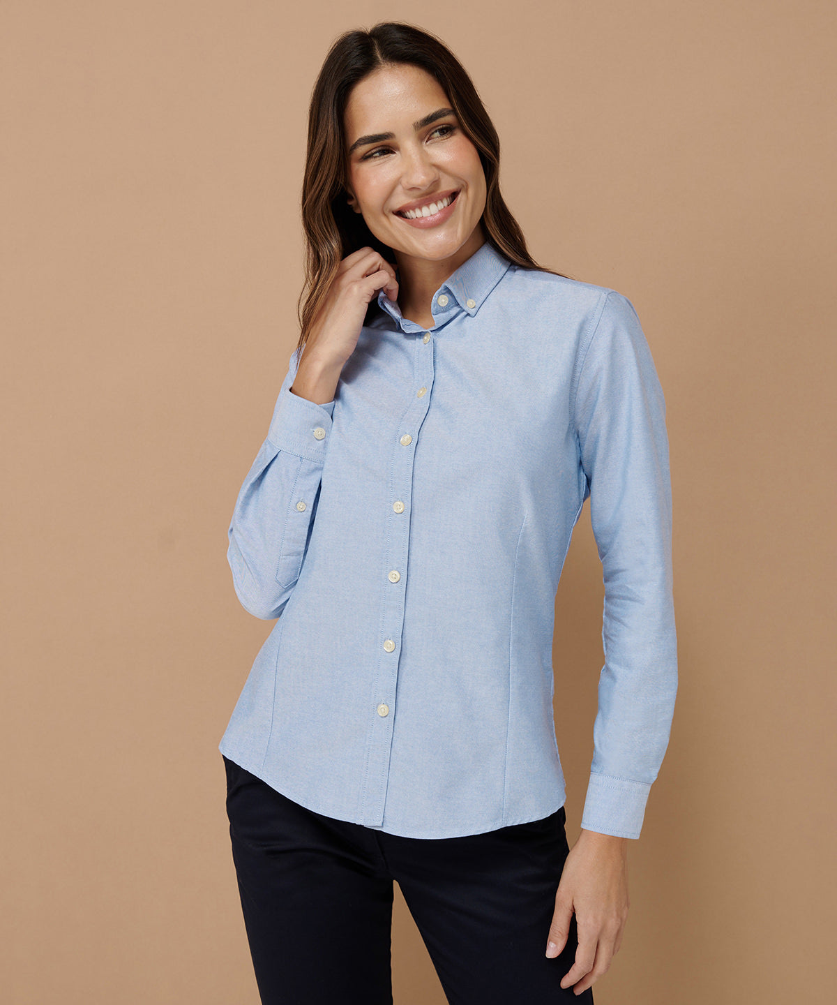 Henbury Women's Long Sleeve Oxford Shirt Fitted Wrinkle-Resistant Cotton Blend