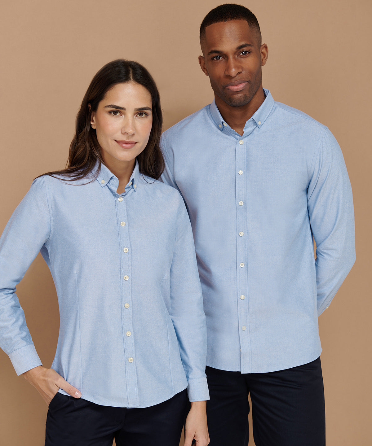 Henbury Women's Long Sleeve Oxford Shirt Fitted Wrinkle-Resistant Cotton Blend