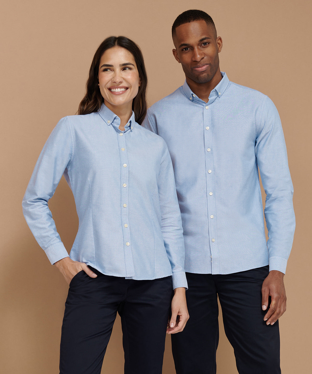 Henbury Women's Long Sleeve Oxford Shirt Fitted Wrinkle-Resistant Cotton Blend