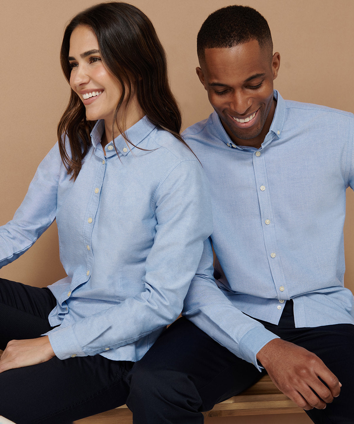 Henbury Women's Long Sleeve Oxford Shirt Fitted Wrinkle-Resistant Cotton Blend