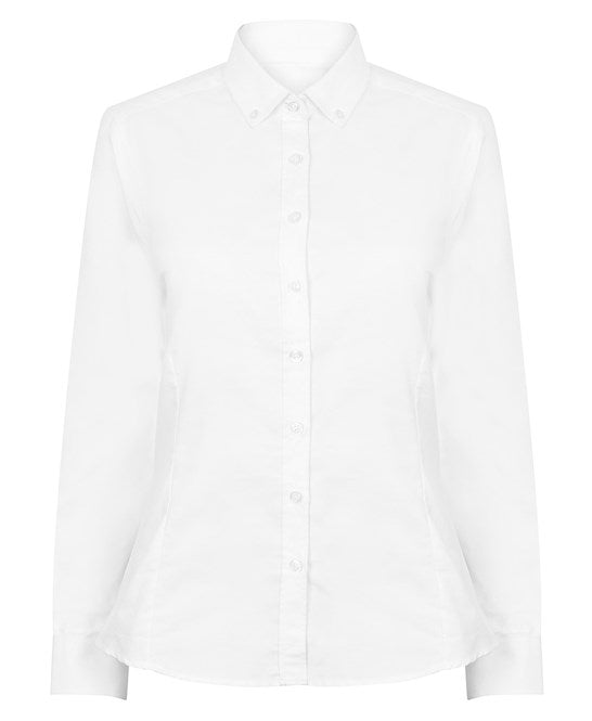 Henbury Women's Long Sleeve Oxford Shirt Fitted Wrinkle-Resistant Cotton Blend