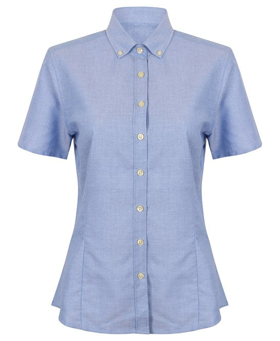 Henbury Women's Short Sleeve Oxford Shirt Lightweight Wrinkle-Resistant Fit