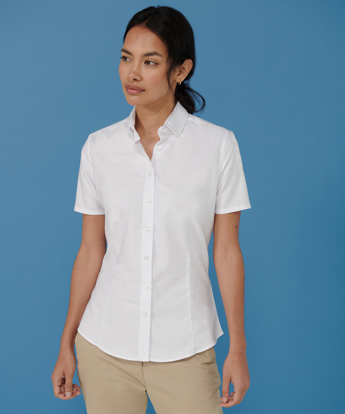 Henbury Women's Short Sleeve Oxford Shirt Lightweight Wrinkle-Resistant Fit