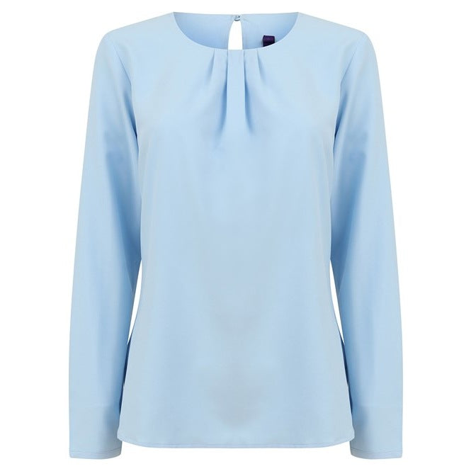 Henbury Women's Pleat Front Long Sleeve Blouse Keyhole Back Cool Comfort