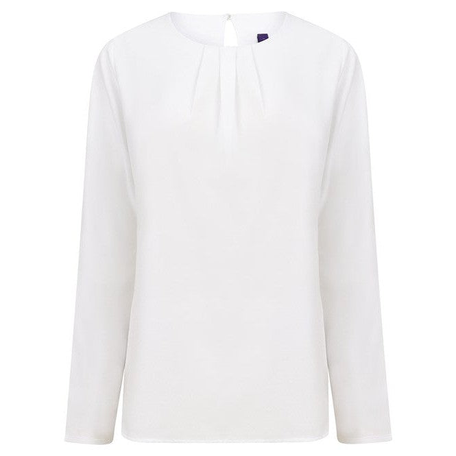 Henbury Women's Pleat Front Long Sleeve Blouse Keyhole Back Cool Comfort