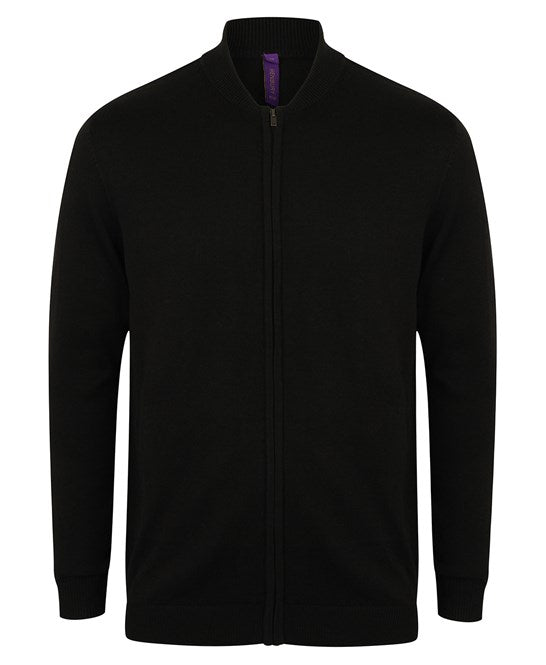 Henbury Unisex Zip-Through Knitted Bomber Cardigan with Welt Pockets