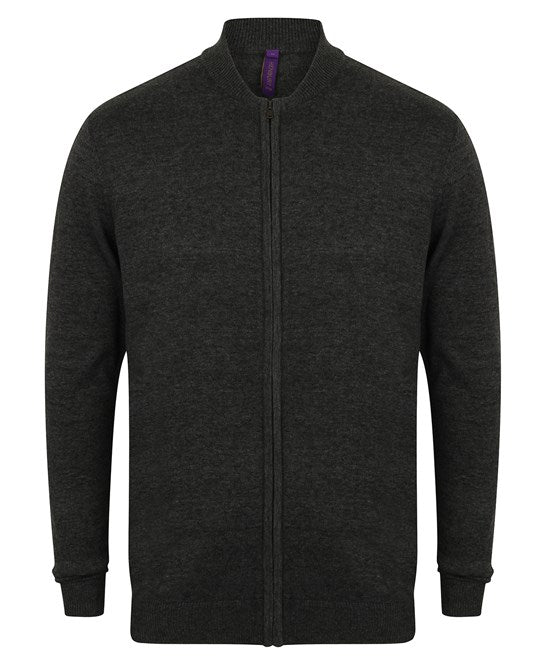Henbury Unisex Zip-Through Knitted Bomber Cardigan with Welt Pockets