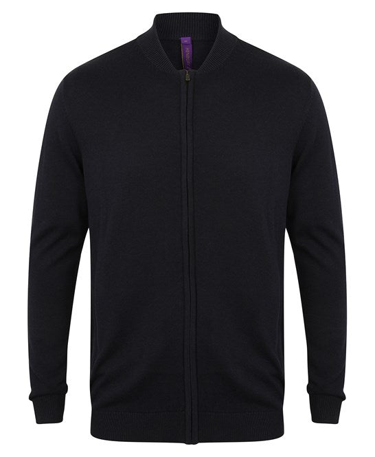 Henbury Unisex Zip-Through Knitted Bomber Cardigan with Welt Pockets