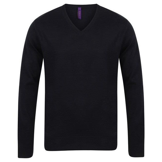 Henbury 12 Gauge V-Neck Jumper 50% Cotton 50% Acrylic Fine Knitwear Quality