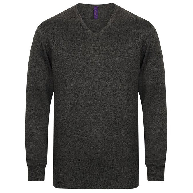 Henbury 12 Gauge V-Neck Jumper 50% Cotton 50% Acrylic Fine Knitwear Quality