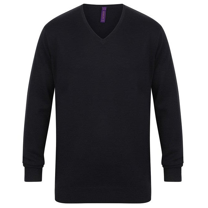 Henbury 12 Gauge V-Neck Jumper 50% Cotton 50% Acrylic Fine Knitwear Quality