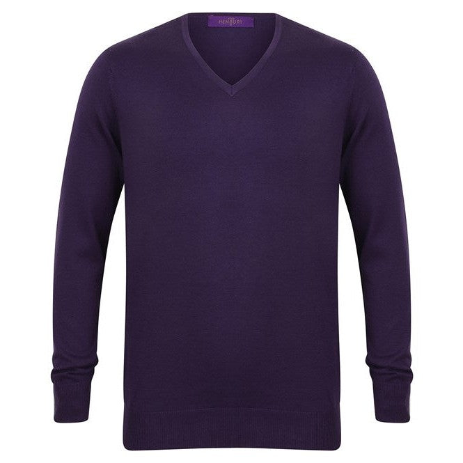 Henbury 12 Gauge V-Neck Jumper 50% Cotton 50% Acrylic Fine Knitwear Quality