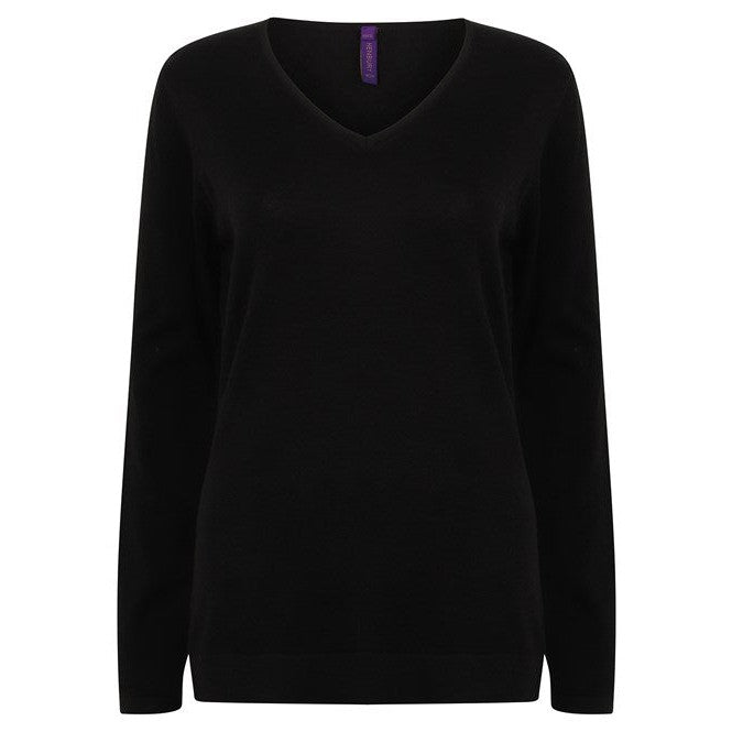 Henbury Women's 12 Gauge V-Neck Jumper 50% Cotton 50% Acrylic Various Sizes