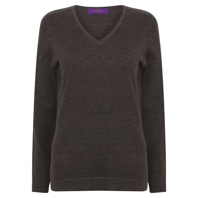 Henbury Women's 12 Gauge V-Neck Jumper 50% Cotton 50% Acrylic Various Sizes