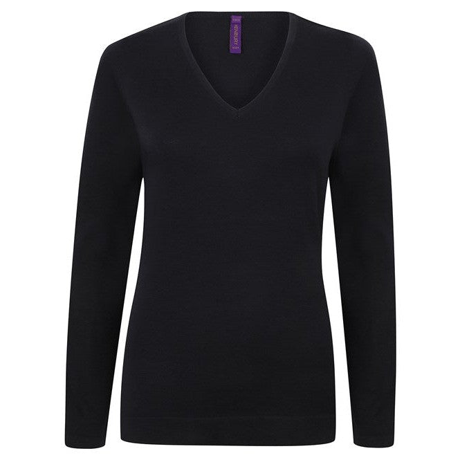 Henbury Women's 12 Gauge V-Neck Jumper 50% Cotton 50% Acrylic Various Sizes