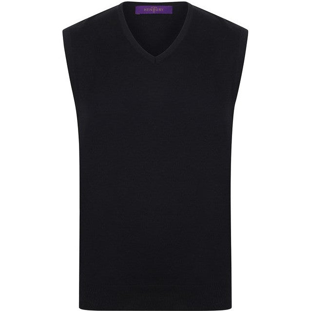 Henbury Sleeveless V-Neck Jumper Fine Knit 50% Cotton 50% Acrylic Various Sizes