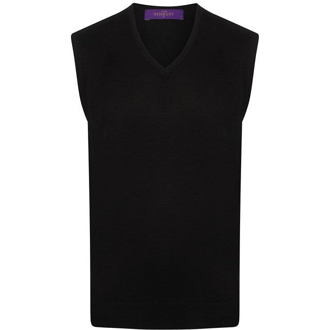 Henbury Sleeveless V-Neck Jumper Fine Knit 50% Cotton 50% Acrylic Various Sizes
